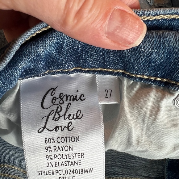 Cosmic Blue Love Distressed Denim Shorts - Size 27 - Picture 2 of 4
